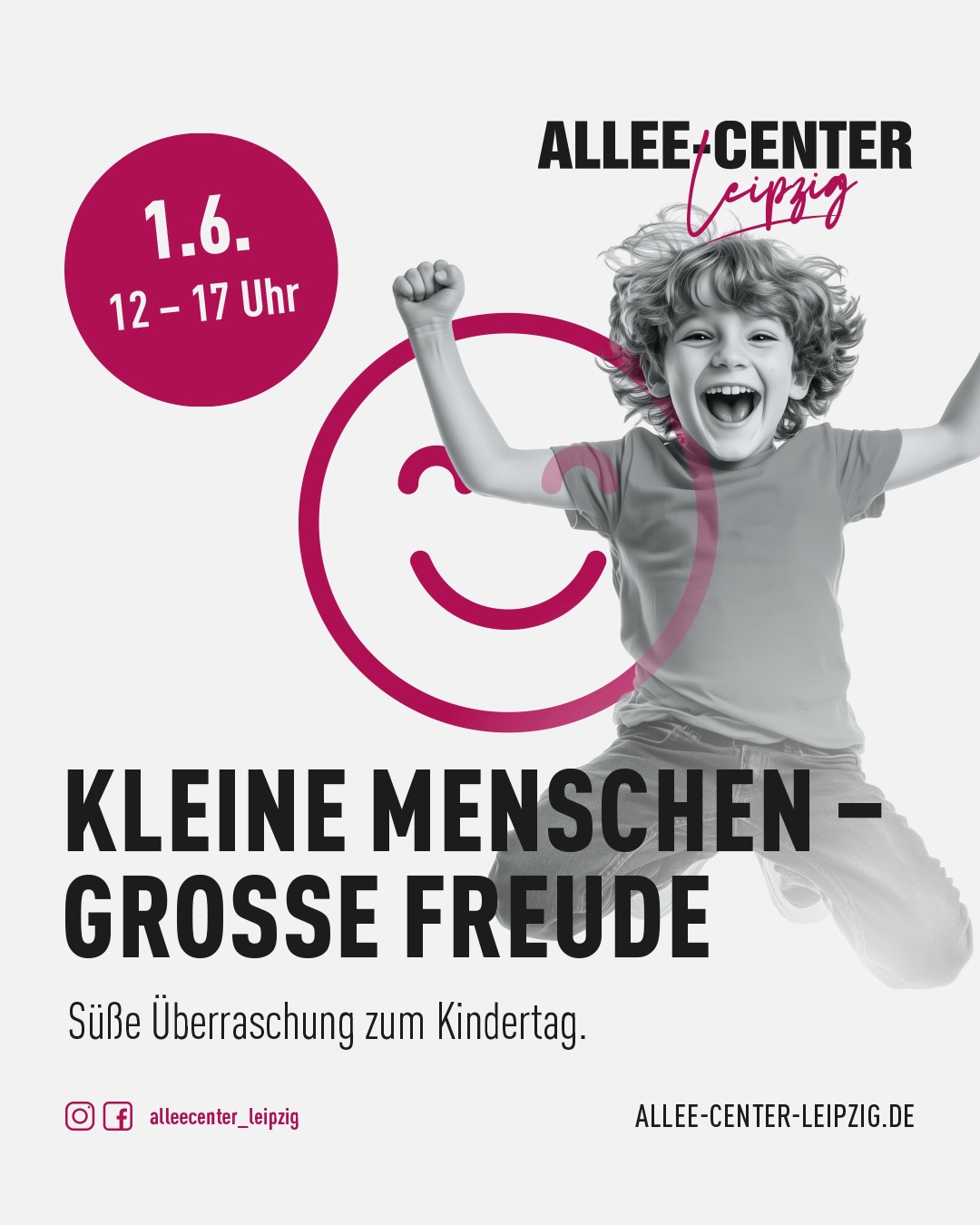 Das wird ein toller Kindertag 🥳
Am 01.06. wartet eine kleine Überraschung im @alleecenter_leipzig auf euch – kommt vorb