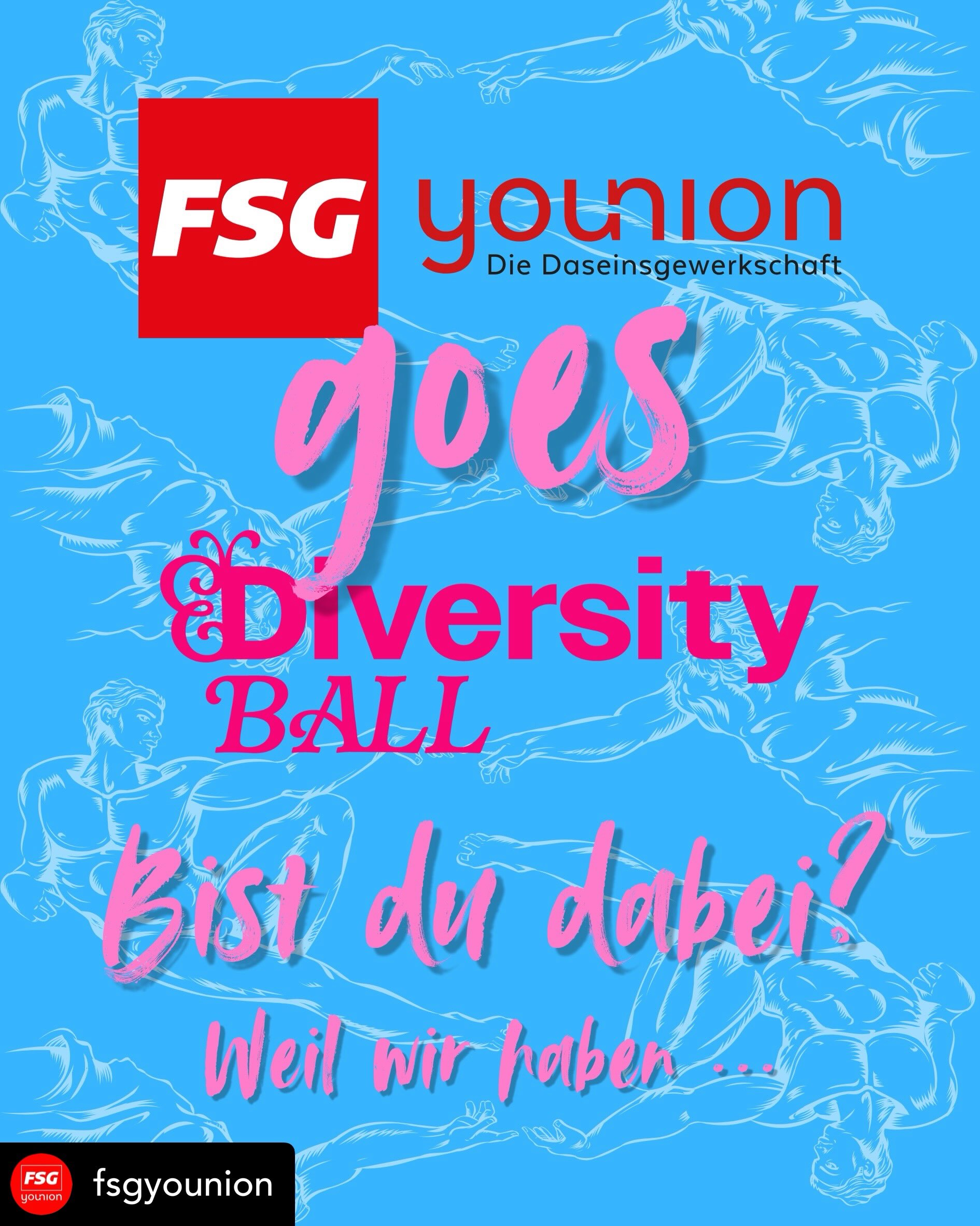 @fsgyounion Der @diversityball steht für das, wofür wir als @fsgyounion einstehen: 🌈 Vielfalt, 🫶 Respekt, 🫰 Inklusion und ein starkes 🤝 Miteinander.
Am 5. September 2026 wird das Wiener Rathaus zum Treffpunkt für Menschen unterschiedlichster Communities. Unter dem Motto „MOVE WITH US!“ feiern mehr als 3.500 Gäste gemeinsam Vielfalt und gelebte Inklusion.
Als Mitglied der @younion_daseinsgewerkschaft profitierst du dabei von vergünstigten Tickets für den 18. Diversity Ball. Alle Details dazu findest du in unserem Carousel. 👆
Nutze die Gelegenheit, einen unvergesslichen Abend zu erleben, neue Menschen kennenzulernen und gemeinsam ein starkes Zeichen ‼️FÜR‼️ eine offene und solidarische Gesellschaft zu setzen. 🩷❤️🧡💛💚🩵💙💜🖤🩶🤍🤎
Mit wem wirst du zum Ball kommen? Sag es uns in den Kommentaren!
MOVE WITH US! + ganz viel Vorfreude!
PS.: Und natürlich freuen wir uns auch auf die angekündigten Acts: @einrebhorn mit @_tanzt._ , @rytatale , @metamorkid , @graziapatricia_ , @miss.ivanka.t , @tamaramascaraofficial , @the_bad_powells , @mel_merio_lovemore , @gaze.wien uvm. - diese Mäuse bringen uns fix zum MOVEn! ✌️
#fsgyounion #diversityball2026 #vorfreude