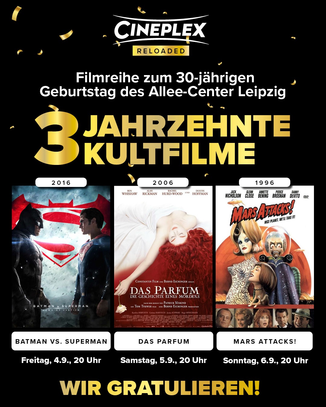 Die coolsten Filme zum Jubiläum, mit Verlosung 🤩
Zur 30 Jahre-Geburtstagsfeier unseres @alleecenter_leipzig zeigt das C