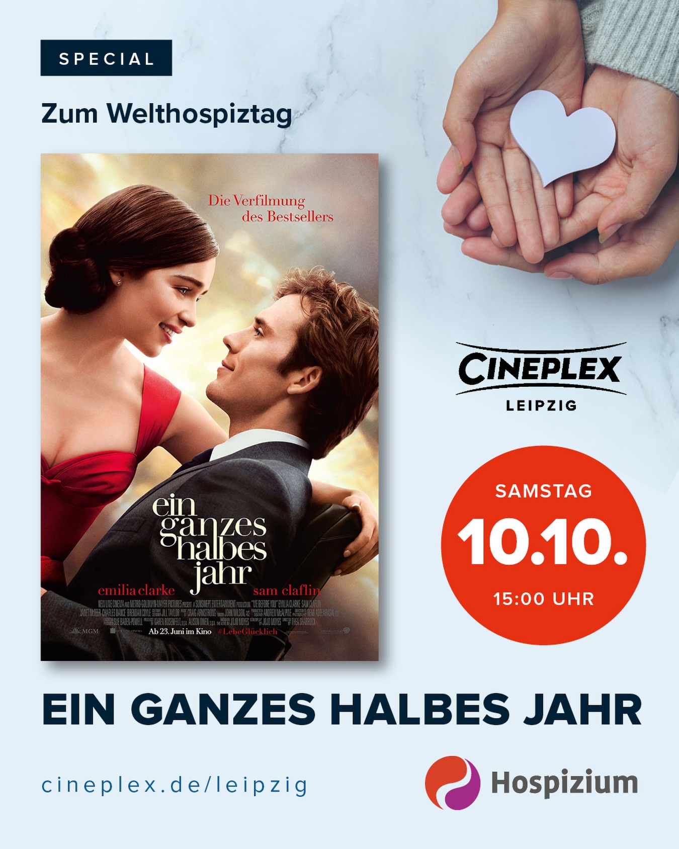 Kino mit Herz zum Welthospiztag. In Kooperation mit dem Leipziger Hospiz ADVENA zeigt das @cineplexlei im @alleecenter_l